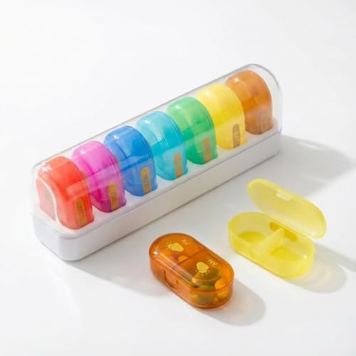 POPCUBE Weekly Medicine Organizer Box 7-Day 2 times a day, XXL Large Pill Organizer, Cute and Colorful Pillbox, Pill Organizer Box with Clear Lids for Vitamin, Medicine, Supplement, Fish Oil (Multicolor) - Image 1