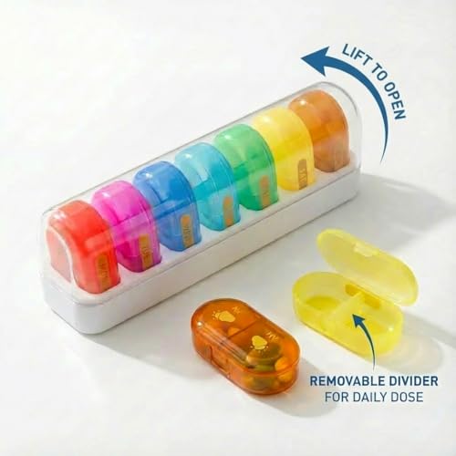 POPCUBE Weekly Medicine Organizer Box 7-Day 2 times a day, XXL Large Pill Organizer, Cute and Colorful Pillbox, Pill Organizer Box with Clear Lids for Vitamin, Medicine, Supplement, Fish Oil (Multicolor) - Image 4