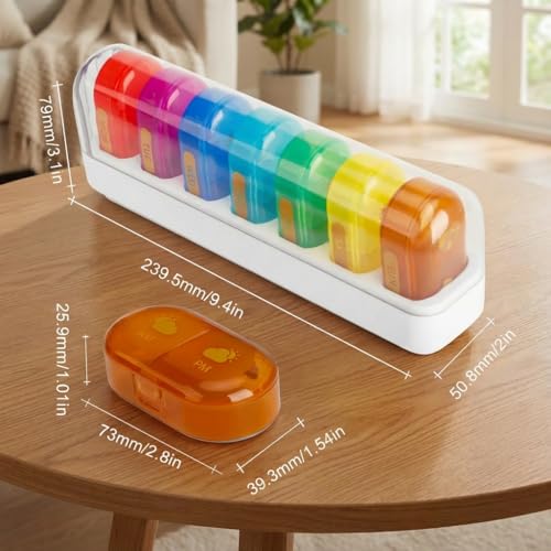 POPCUBE Weekly Medicine Organizer Box 7-Day 2 times a day, XXL Large Pill Organizer, Cute and Colorful Pillbox, Pill Organizer Box with Clear Lids for Vitamin, Medicine, Supplement, Fish Oil (Multicolor) - Image 2