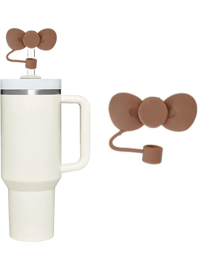 S-TOP Brown Bow Silicone Straw Cover for 10mm Straw Covers Cap for Stanley Cup Accessories, Cute Straw Topper for Tumblers Straw Cap Stopper for Reusable Straws Tip Lids - Image 1