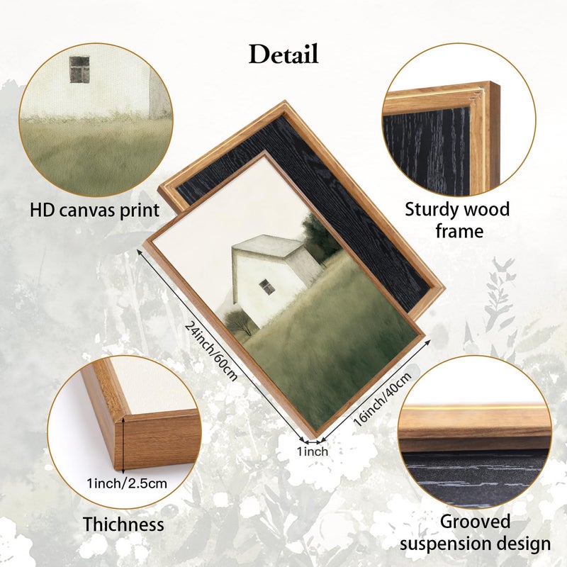 IARTTOP Framed Vintage Farmhouse Cabin Wall Art Set,Rustic Country Landscape Wall Decor, Retro Nature Cottagecore Art Prints Spring Wildflowers Flying Birds French Country Canvas Poster for Living Room Bedroom Office-16â€x24â€x3 - Image 5