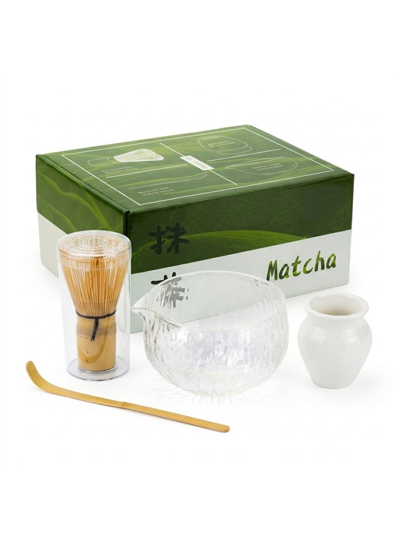 Cuisine Art Japanese Matcha Tea Set, 4-Piece Ceremonial Accessory Kit with Bamboo Whisk, Glass Bowl, Ceramic Whisk Holder & Traditional Scoop, Complete Brewing Set for Matcha Lovers - Image 1