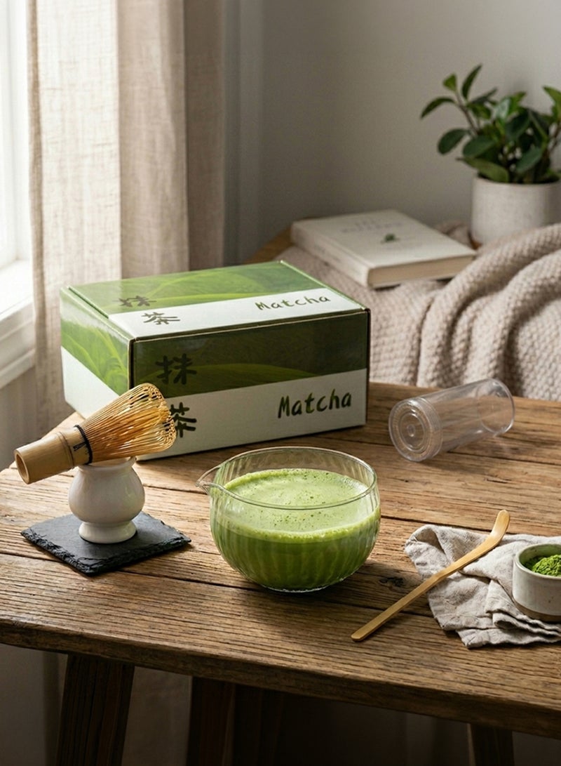 Cuisine Art Japanese Matcha Tea Set, 4-Piece Ceremonial Accessory Kit with Bamboo Whisk, Glass Bowl, Ceramic Whisk Holder & Traditional Scoop, Complete Brewing Set for Matcha Lovers - Image 4