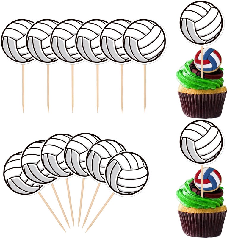 Rsstarxi 40 Pack Volleyball Cupcake Toppers Sport Balls Cupcake Food Picks Volleyball Birthday Cake Decorations for Volleyball Theme Baby Shower Sport Game Party Cake Decorations Supplies - Image 1