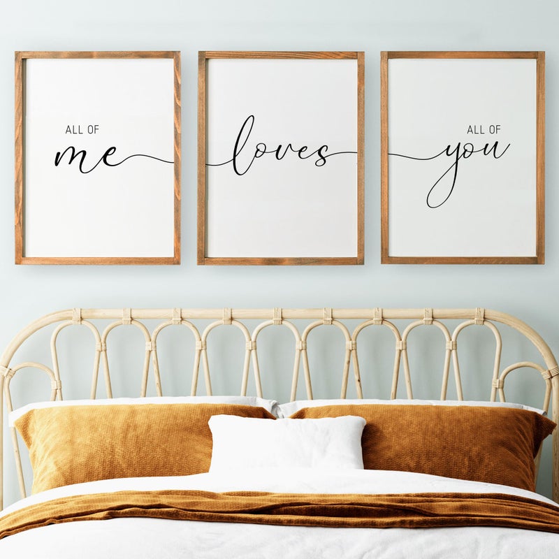 Houmury Set of 3 Framed Farmhouse All of Me Loves All of You Sign 11x14 Above Bed Wall Decor for Bedroom Decor Wall Art Wood Signs 11x14 Brown - Image 2