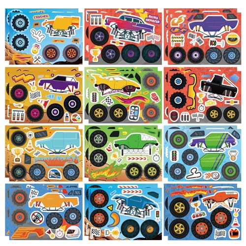 DUJAA 24 Sheets Monster Truck Stickers for Kids Colorful Premium Quality Make Your Own Monster Truck Party Favor Teacher Reward Birthday Gift - Image 1