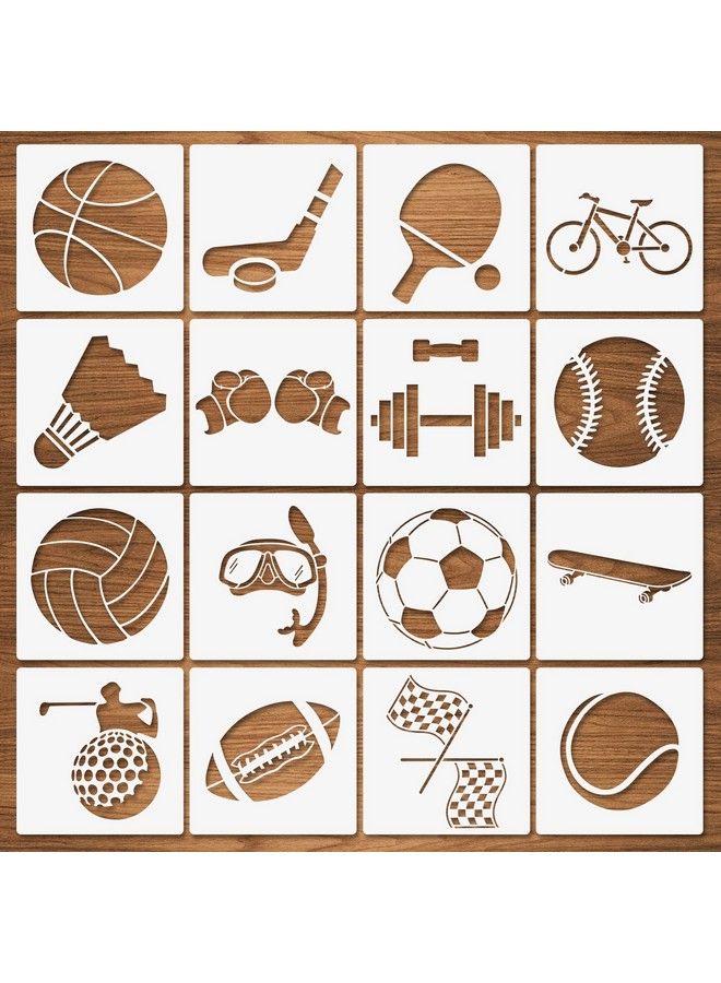 CODOHI Sports Stencils 16 Pcs Sports Ball Stencils Football Basketball Golf Soccer Baseball Racing Diving Reusable Plastic Template For Painting On Wood Drawings Woodburning Canvas Diy Decor 6"X6" - Image 2