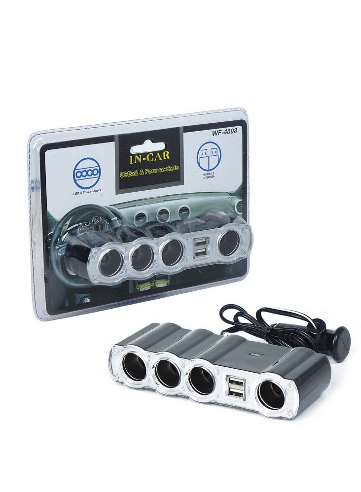 مشترك ولاعة للسيارة 4 عين 2 يو اس بي 12 فولت 3100 ملي امبير - Image 1