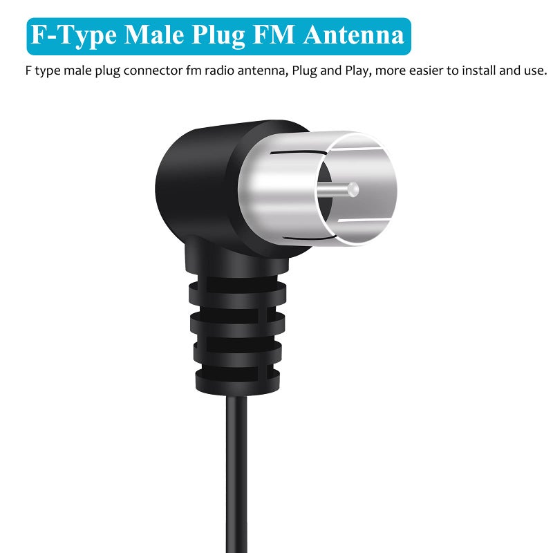 Fancasee FM Antenna for Stereo Receiver Indoor, FM Radio Antenna 75 Ohm F Type Male Plug Jack Adapter Coaxial Cable Wire Antenna for Table Top Home Stereo Receiver Audio Video Radio Receiver - Image 2
