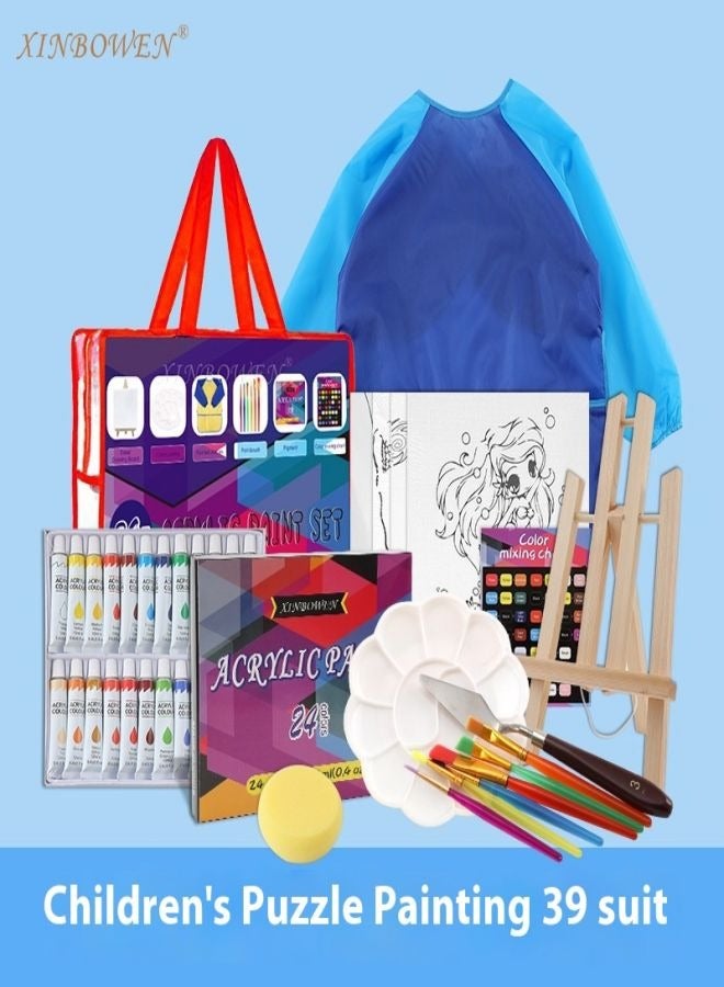 زينبوين مجموعة طلاء أكريليك مكونة من 24 لونًا مع أنابيب ألومنيوم - مجموعة طلاء مقاومة للماء مكونة من 39 قطعة للأطفال - Image 2