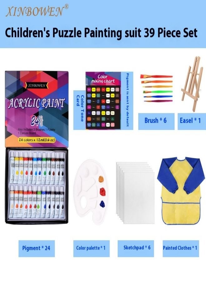 زينبوين مجموعة طلاء أكريليك مكونة من 24 لونًا مع أنابيب ألومنيوم - مجموعة طلاء مقاومة للماء مكونة من 39 قطعة للأطفال - Image 4