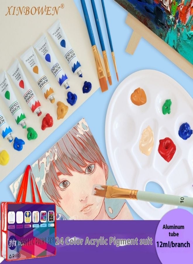 زينبوين مجموعة طلاء أكريليك مكونة من 24 لونًا مع أنابيب ألومنيوم - مجموعة طلاء مقاومة للماء مكونة من 39 قطعة للأطفال - Image 5