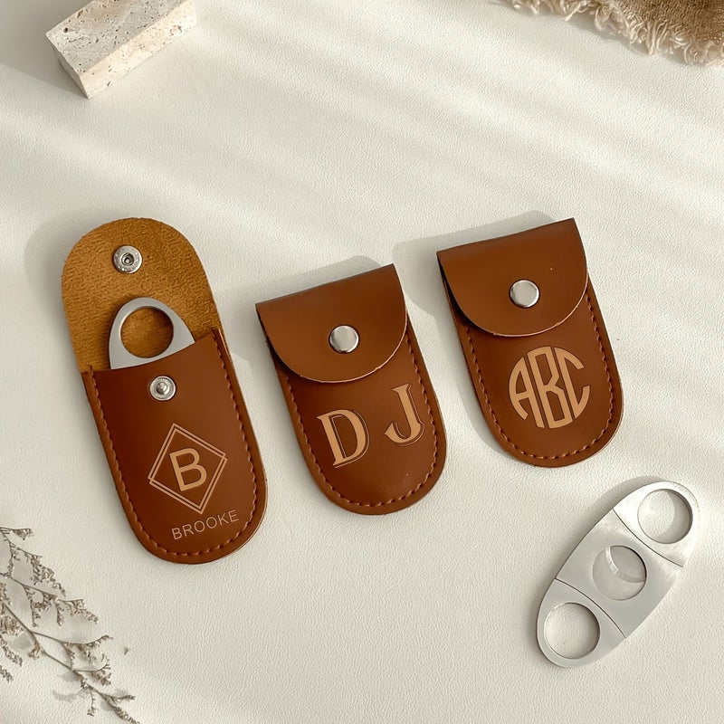 Personalized Engraved Cigar Cutter With Leather Case Style 5 Fathers Day Groomsmen Gifts Custom Cigar Cutter - Image 4