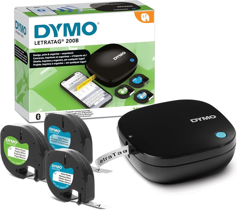 Dymo LetraTag 200B Bluetooth Label Maker Value Pack | Compact Label Printer | Connects Through Bluetooth Wireless Technology to iOS and Android | Includes 3 Assorted Label Tapes - Image 1