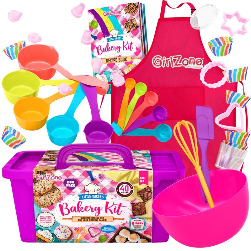 GirlZone Kids Baking Set for Girls - Multicolor, 40-Piece - Girls Baking Kit & Little Baker Set with Apron & Baker Outfit, Whisk, Cookie Cutters, Tools & Recipe Book - Image 1