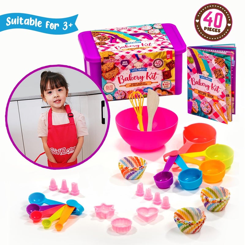 GirlZone Kids Baking Set for Girls - Multicolor, 40-Piece - Girls Baking Kit & Little Baker Set with Apron & Baker Outfit, Whisk, Cookie Cutters, Tools & Recipe Book - Image 5