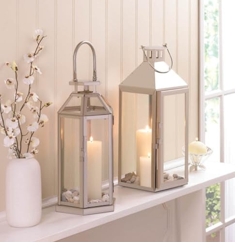 Zingz & Thingz Traditional White Candle Lanterns, Decorative Light Home Decor, 15" Tall, Soho - Image 2