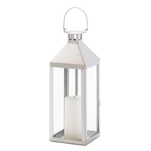 Zingz & Thingz Traditional White Candle Lanterns, Decorative Light Home Decor, 15" Tall, Soho - Image 1