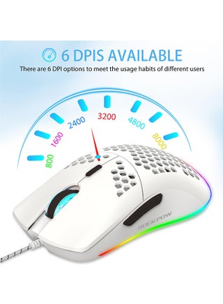 Gaming Mouse,Gaming Mice Honeycomb Hollow Design Ergonomic Wired Mouse with RGB Backlight,up to 8000 DPI,RGB Gaming Mouse for Mac, Laptop,Computer,PC - view 4