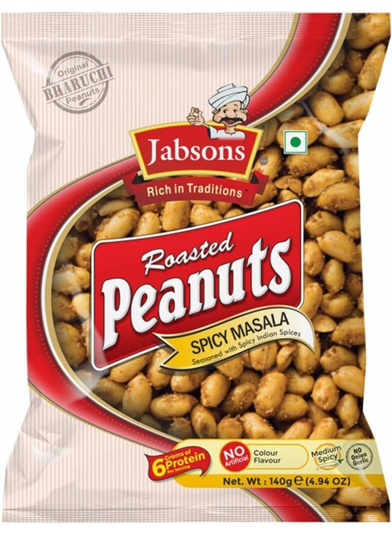 Jabsons Roasted Peanut Spicy Masala - 140gm |Jumbo Bharuchi Flavoured Peanuts| Premium Roasted Moongfali |Ready to eat healthy snacks|Anytime Snack|Gluten free|Spicy masala Flavour - Image 1