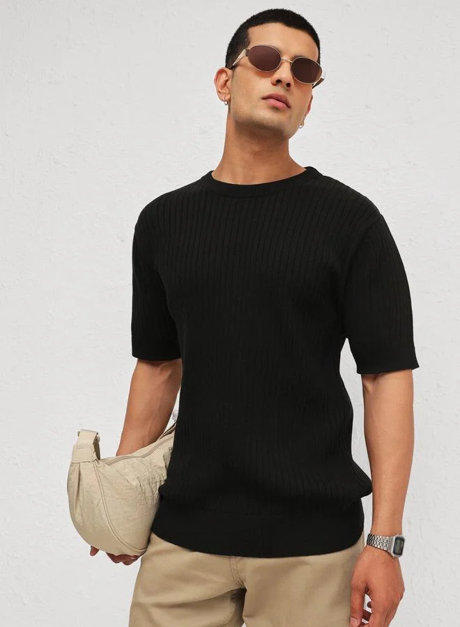 ساسافراس Men Black Relaxed Fit Round Neck T-Shirt