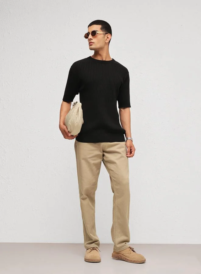 ساسافراس Men Black Relaxed Fit Round Neck T-Shirt