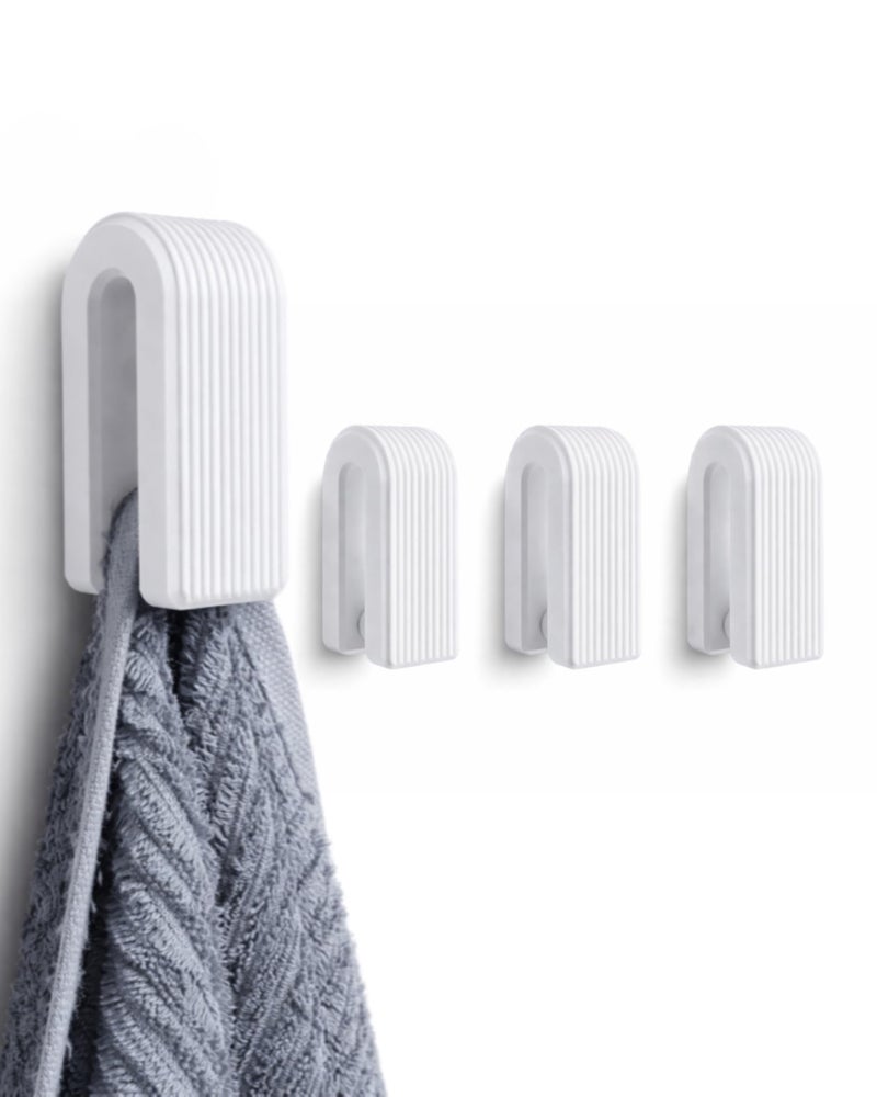 Ribbed Wall Hooks Set (3 Pack) – Minimalist Hanger for Towels, Coats – Multi-Purpose Organizer for Bathroom, Kitchen & Home – Available in Screw-In or Adhesive Tape Mount (3, White, screw) - Image 1