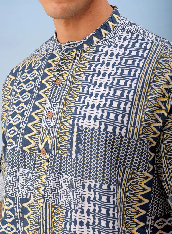 The Indian Garage Co Men Slim Fit Indie Printed Full Sleeves Cutaway Collar Resort Wear Shirt