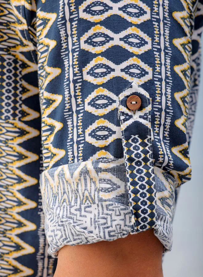 The Indian Garage Co Men Slim Fit Indie Printed Full Sleeves Cutaway Collar Resort Wear Shirt