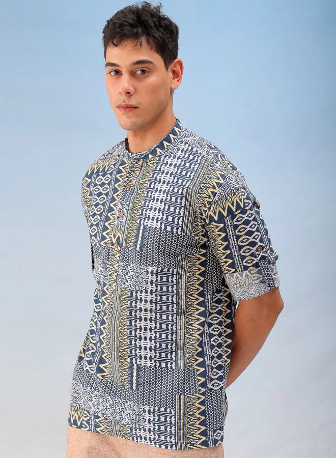 The Indian Garage Co Men Slim Fit Indie Printed Full Sleeves Cutaway Collar Resort Wear Shirt