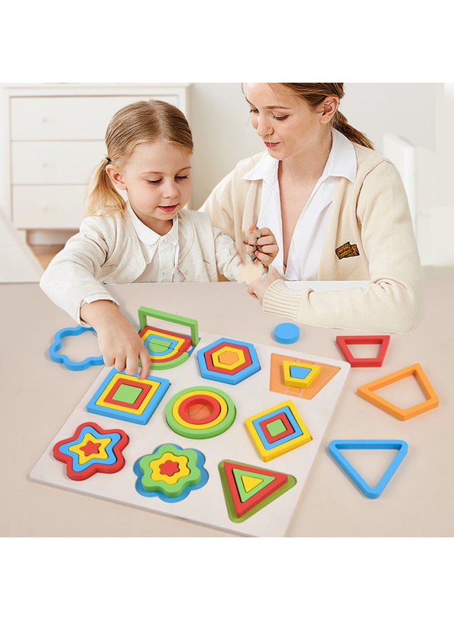Wooden Jigsaw Puzzle Equal Geometric Shape Puzzle Graphic Puzzle Wooden Children's Early Education Educational Toys Teaching Aids-Color:Geometric Puzzle - Image 4