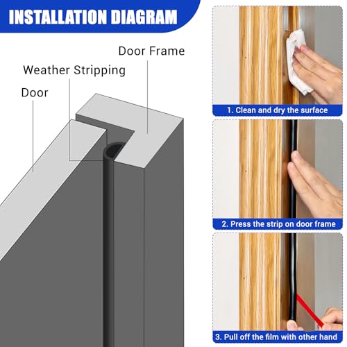 Protalwell Weather Stripping Door Seal Self Adhesive Weather Strip Silicone D Shaped Door Seal Strip for Door Frame/Window Seal, 20Ft, Black (3/8" W × 1/4" T) - Image 3