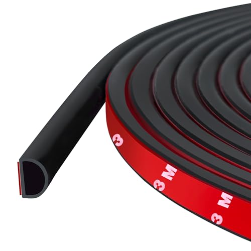 Protalwell Weather Stripping Door Seal Self Adhesive Weather Strip Silicone D Shaped Door Seal Strip for Door Frame/Window Seal, 20Ft, Black (3/8" W × 1/4" T) - Image 1
