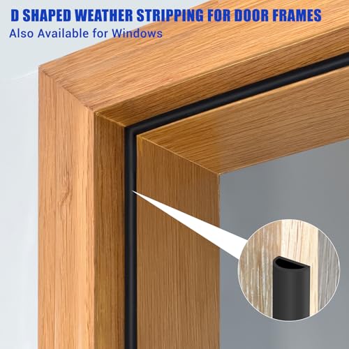 Protalwell Weather Stripping Door Seal Self Adhesive Weather Strip Silicone D Shaped Door Seal Strip for Door Frame/Window Seal, 20Ft, Black (3/8" W × 1/4" T) - Image 4