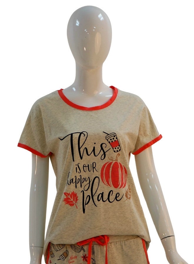 JOANNA JOANNA Women's This Is Our Happy Place Quotes Shirt and Short Pajama Set, Grey - Image 2