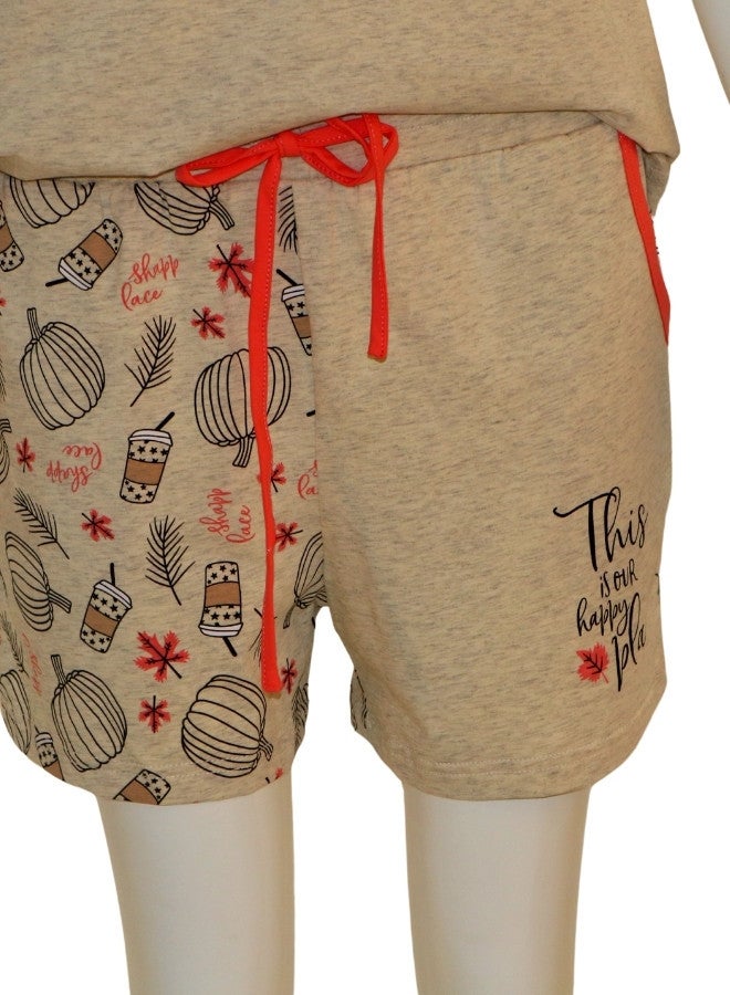 JOANNA JOANNA Women's This Is Our Happy Place Quotes Shirt and Short Pajama Set, Grey - Image 3