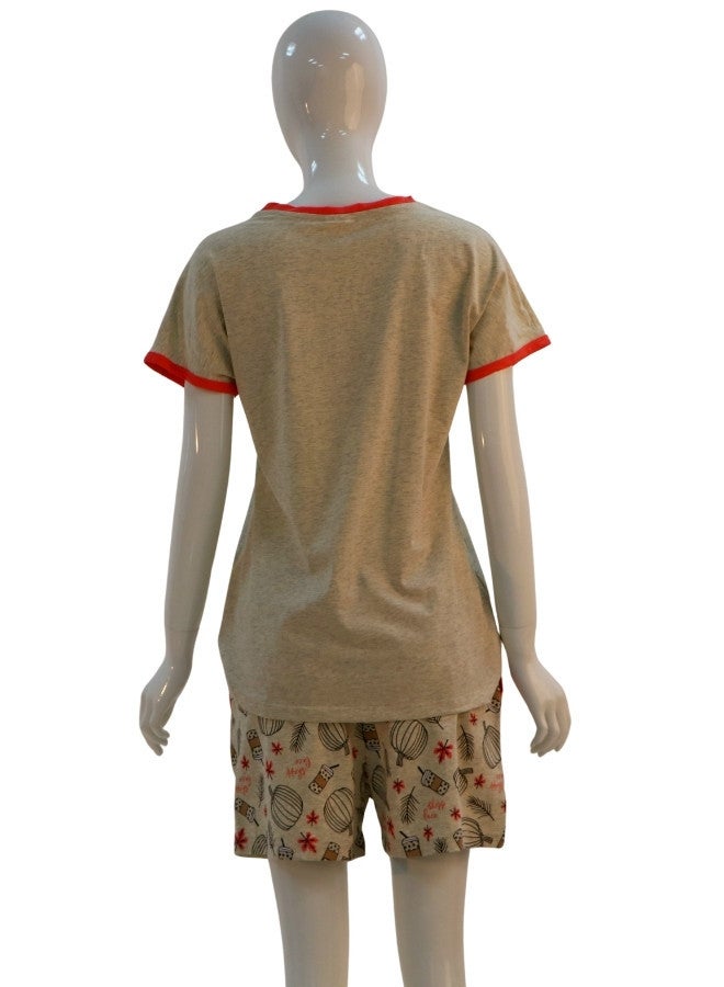 JOANNA JOANNA Women's This Is Our Happy Place Quotes Shirt and Short Pajama Set, Grey - Image 5