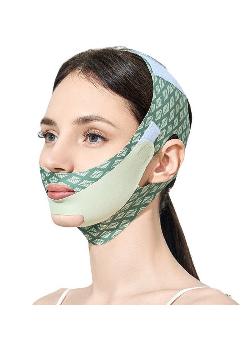 Loquat V Line Lifting Bandage，Adjustable Jawline Lift Tape, Enhancer Face Patch Firming Contouring Face Mask（Green） - Image 1