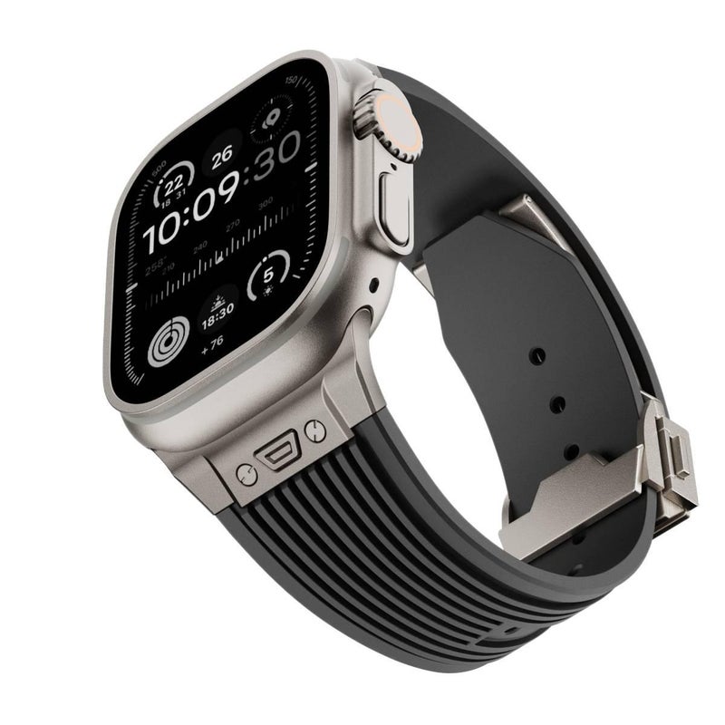 سوار ساعة ذكية باللون أسود قابل للتعديل سوار رياضي من السيليكون متوافق مع Apple Watch 42/44/45/49mm بملاءمة قابلة للتعديل وحزام بديل - Image 3