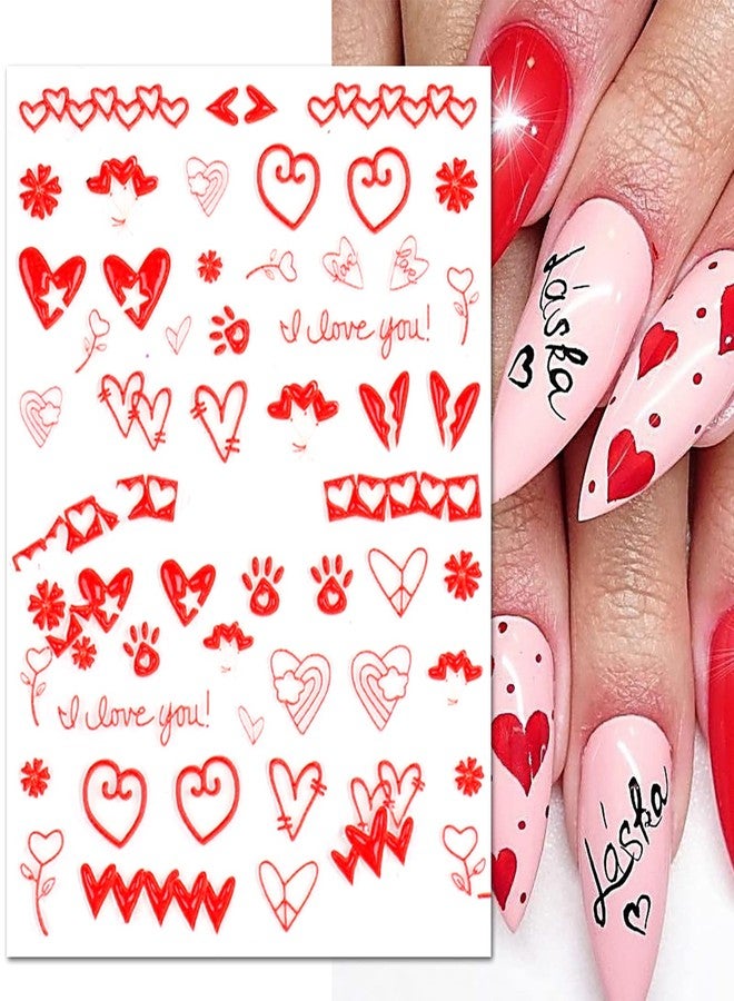 winthrop 4 Sheets Valentine's Day Nail Art Sticker Decals, 5D Heart Embossed Self-Adhesive Nail Art Decoration Supplies Accessories for Women Girl - Image 3