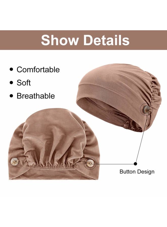 Geyoga 3 Pieces Bouffant Caps with Buttons Unisex Stretchy Headband Turban with Buttons for Women (Black, Gray, Khaki) - Image 4