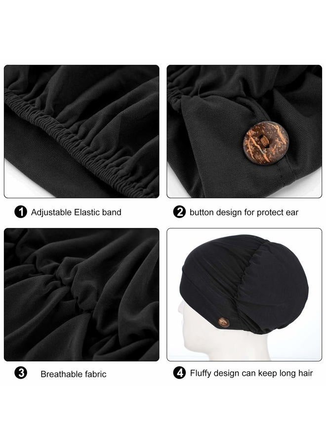 Geyoga 3 Pieces Bouffant Caps with Buttons Unisex Stretchy Headband Turban with Buttons for Women (Black, Gray, Khaki) - Image 3