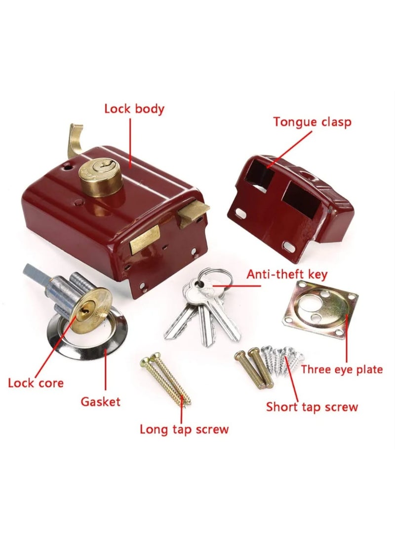 Italian Rim Door Lock — Heavy-Duty Security with Cylinder & 3 Keys (95×75 mm) - Image 4