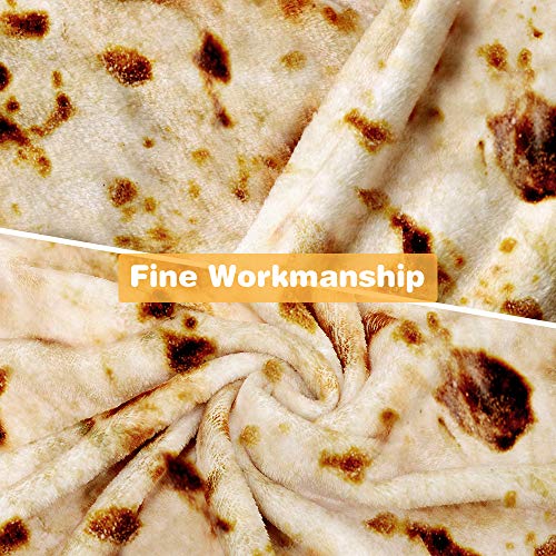 LetsFunny Burrito Tortilla Throw Blanket, 2.0 Double Sided Burritos Taco Tortilla Wrap Blankets for Adults Kids, Giant Funny Realistic Food Blankets, Soft Flannel Round Throw Blanket 60in - Image 4