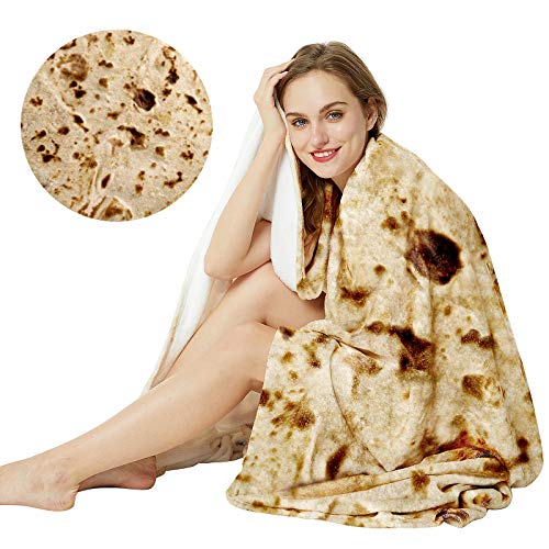 LetsFunny Burrito Tortilla Throw Blanket, 2.0 Double Sided Burritos Taco Tortilla Wrap Blankets for Adults Kids, Giant Funny Realistic Food Blankets, Soft Flannel Round Throw Blanket 60in - Image 1