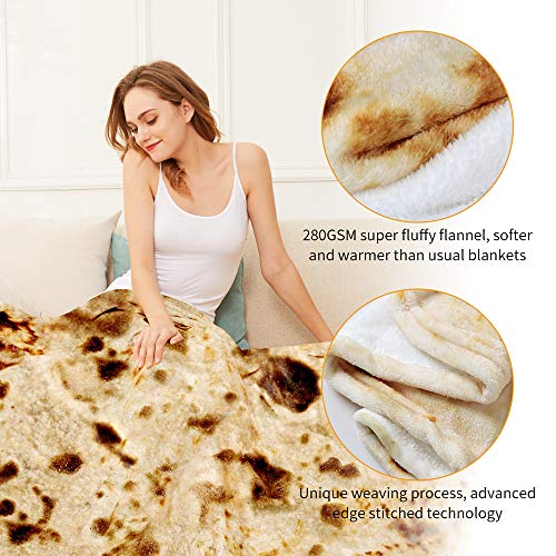 LetsFunny Burrito Tortilla Throw Blanket, 2.0 Double Sided Burritos Taco Tortilla Wrap Blankets for Adults Kids, Giant Funny Realistic Food Blankets, Soft Flannel Round Throw Blanket 60in - Image 2
