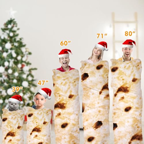 LetsFunny Burrito Tortilla Throw Blanket, 2.0 Double Sided Burritos Taco Tortilla Wrap Blankets for Adults Kids, Giant Funny Realistic Food Blankets, Soft Flannel Round Throw Blanket 60in - Image 3