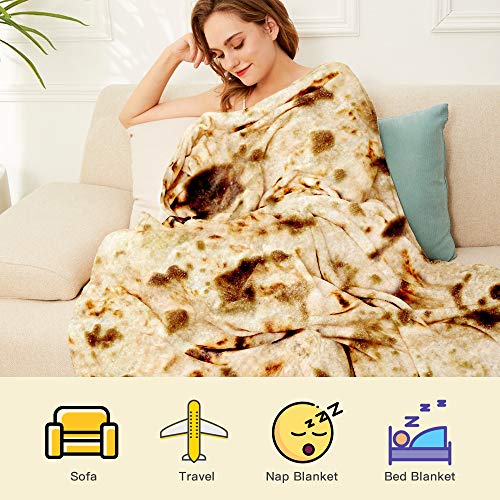 LetsFunny Burrito Tortilla Throw Blanket, 2.0 Double Sided Burritos Taco Tortilla Wrap Blankets for Adults Kids, Giant Funny Realistic Food Blankets, Soft Flannel Round Throw Blanket 60in - Image 5