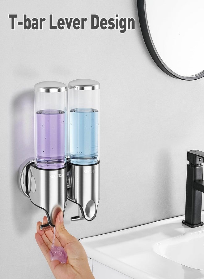 Secura Double Wall Mounted Soap Dispenser, 2 x 17 fl oz Shampoo and Soap Dispensers Perfect for Home & Kitchen (Stainless Steel) - Image 2