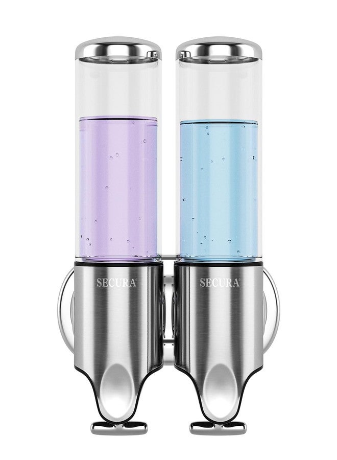 Secura Double Wall Mounted Soap Dispenser, 2 x 17 fl oz Shampoo and Soap Dispensers Perfect for Home & Kitchen (Stainless Steel) - Image 1